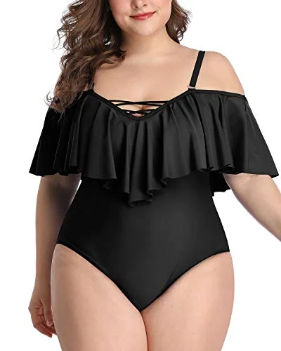 Mix-and-Match Bikini FemaleAdjustable Strap Plus Size Flounce Bathing Suits For Curvy Women-Black