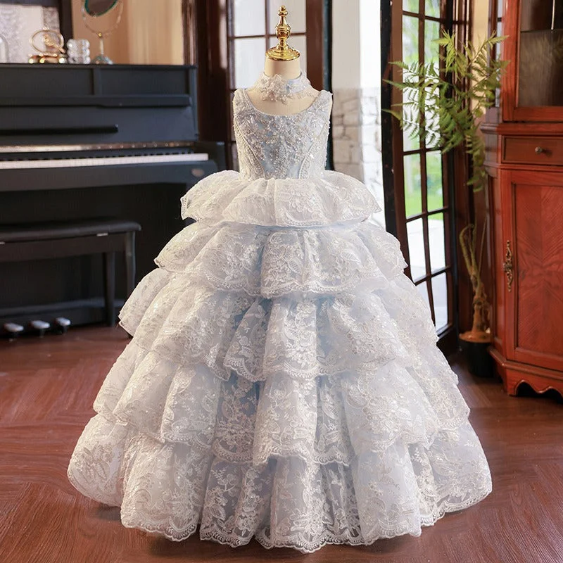 Animal Print DressElegant First Communion Dress Girl Birthday Party Dress Summer Princess Dress