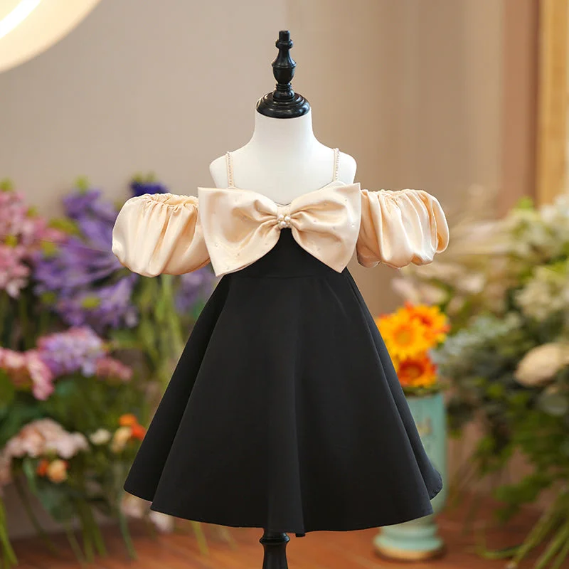 High-Low DressToddler Girl Black Bow Birthday Party Dress Girl Princess Dress