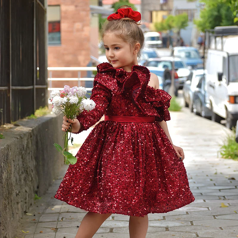 Bohemian DressGirl Christmas Dress Girl Party Dress Toddler Birthday  Sequin Fluffy Girl Pageant Ball Gowns Dresses