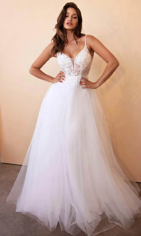 women's off-the-shoulder dressesCinderella Divine CD0195W - Floral Lace Tulle Wedding Gown