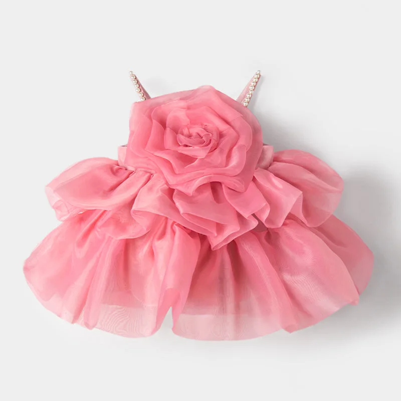 Organza DressSummer  Flower Girl Dress Rose Toddler Birthday Party Dress