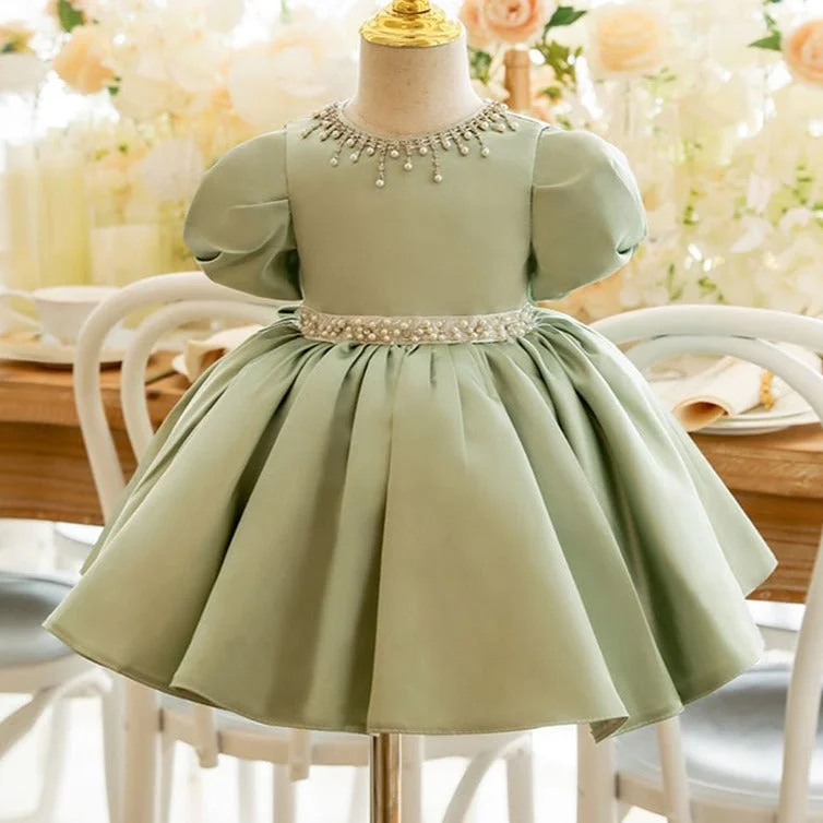 Plus-Size DressLittle Girls Dress Toddler Green Pearl Communion Formal Princess Birthday Party Dress