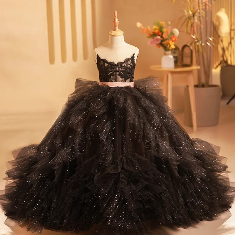 Ruffled Hem DressLuxurious Toddler Ball Gowns Girls Pageant Formal Party Princess Trailing Dress