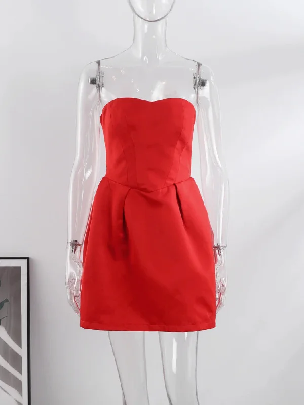 women's breathable dressesStrapless Backless Red Christmas Party Dress