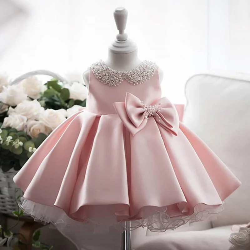 Flutter-Sleeve DressGirl Christmas Dress Toddler Princess Dress Summer Beaded Bow Dress Birthday Party Dress