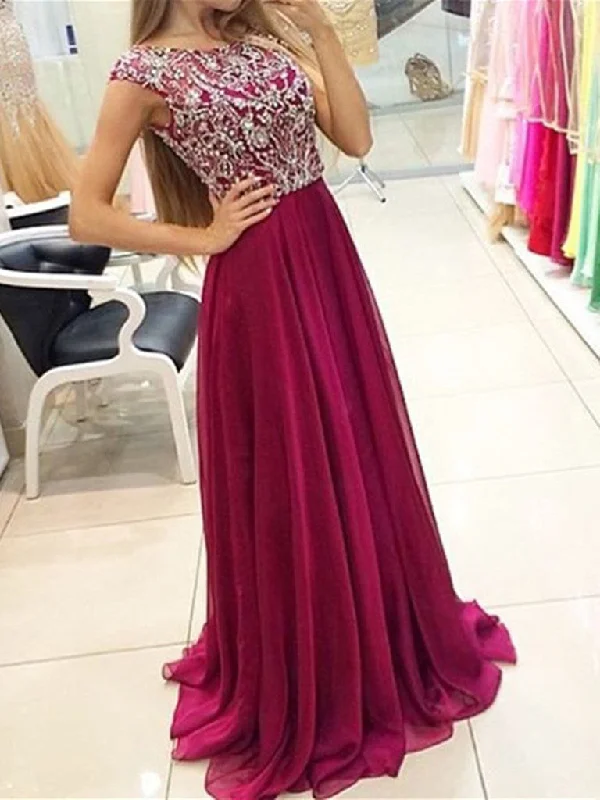 women's statement dressesCustom Made A Line Round Neck Long Prom Dresses, Long Formal Dresses, Party Dresses