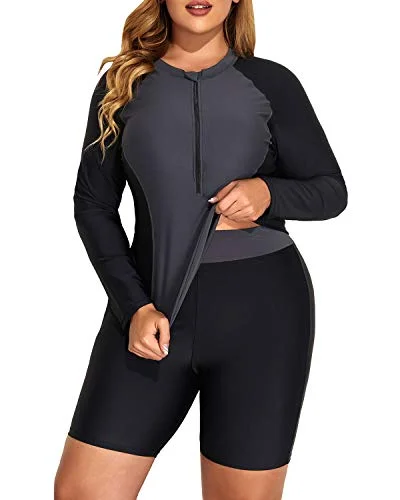 Low-Cut Female SwimwearPlus Size Colorblock Rash Guard Tankini Boy Shorts Bottom-Grey And Black