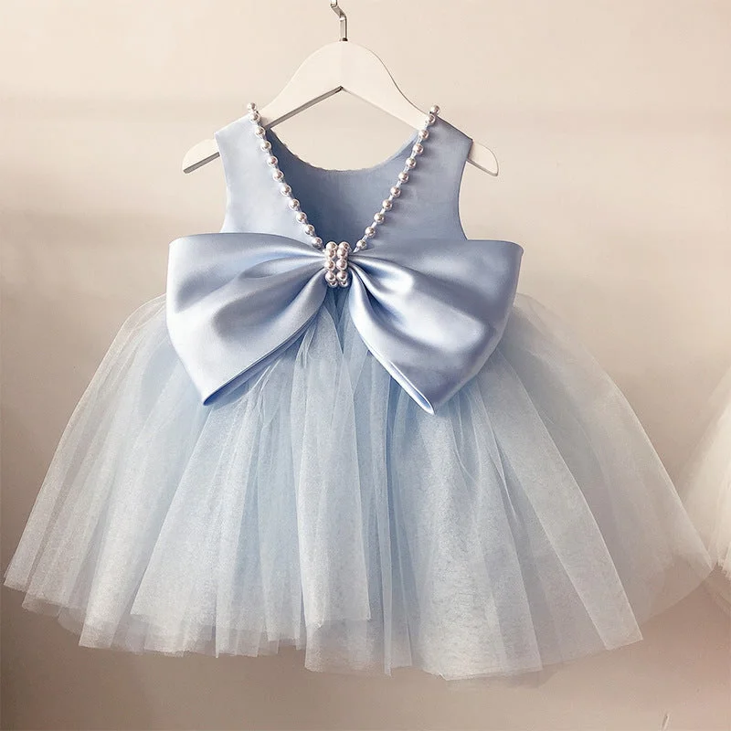 women's ball gown dressesSummer  Baby Flower Girl Blue V-neck Dress Toddler Birthday Party Dress