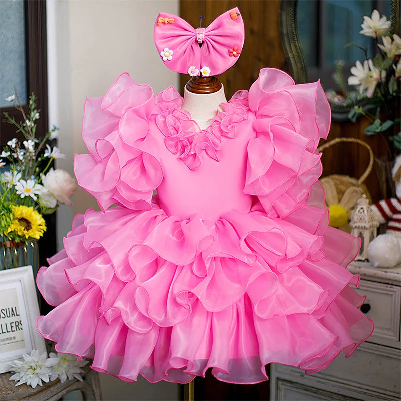 women's party dressesGirl Christmas Dress Toddler Ball Gowns Girl Pageant Summer Pink Bow Puff Princess Party Dress