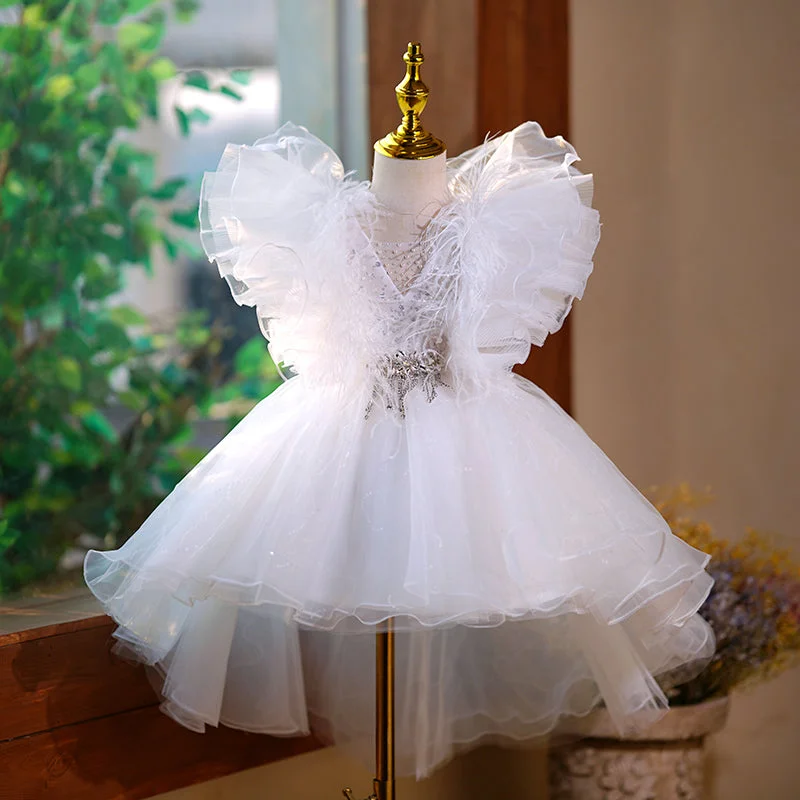 Sleeveless DressGirl White Puffy Princess Dress Toddler Ball Party Gowns