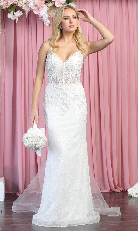 Satin DressMay Queen RQ7897 - Sleeveless Low cut V-neck Wedding Gown