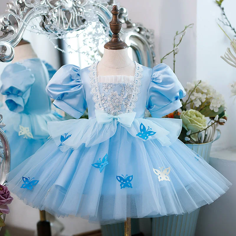 Denim DressLuxury Butterfly Sequins Toddler Birthday Party Princess Dress