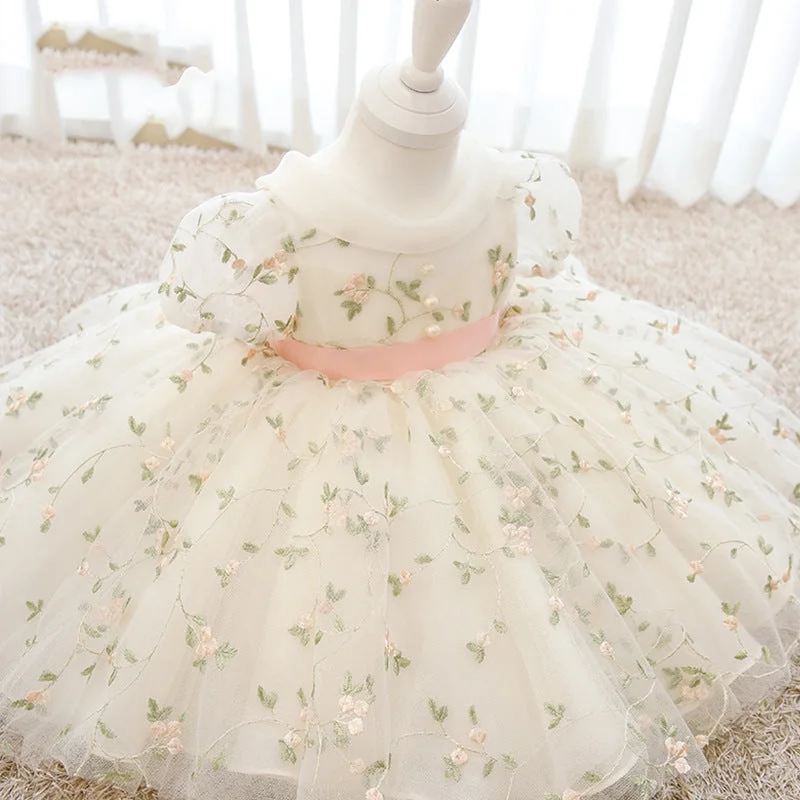 Denim DressToddler Girl Birthday Party Dress White Puffy Sleeves Flower Girl Dress Princess Dress