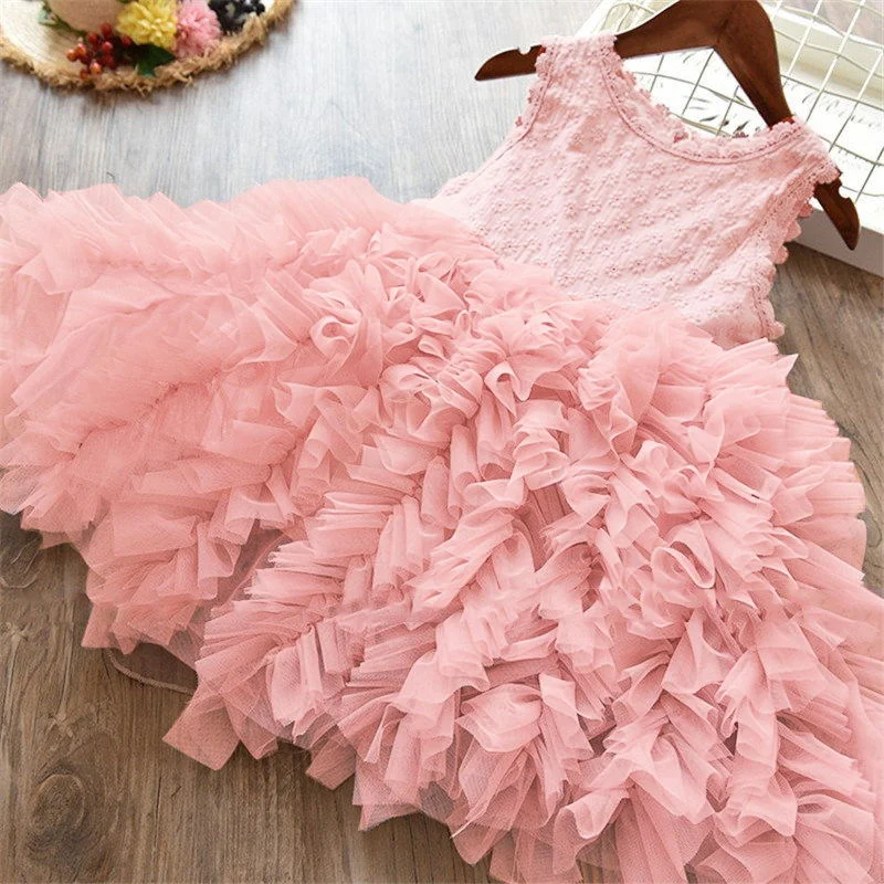 women's handmade dressesGirls Summer Birthday Party Dress Kids Lovely Lace Flower Girl Princess Dress