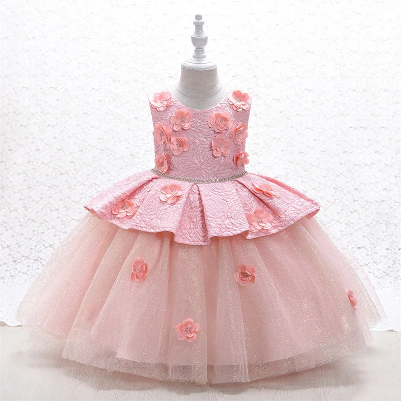 women's evening dressesFlower Girl Dress Toddler Birthday Party Summer Floral Puffy Mesh Princess Dress