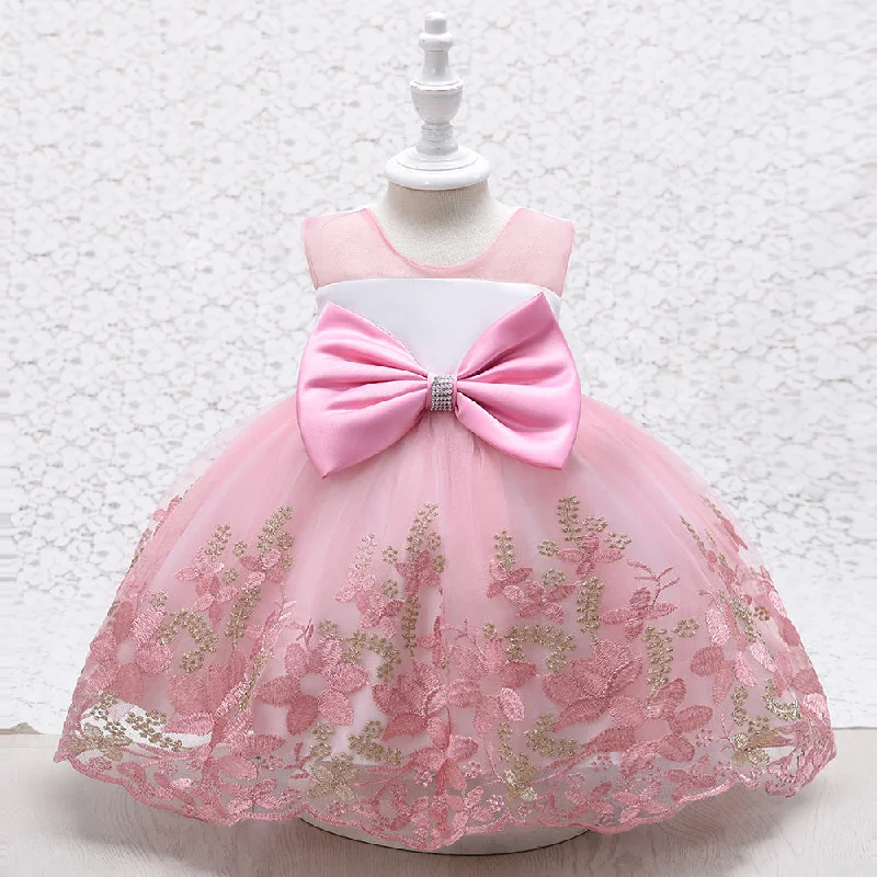 women's mother of the bride dressesGirl Formal Dress Toddler Birthday Party Sleeveless Embroidery Bow Princess Dress