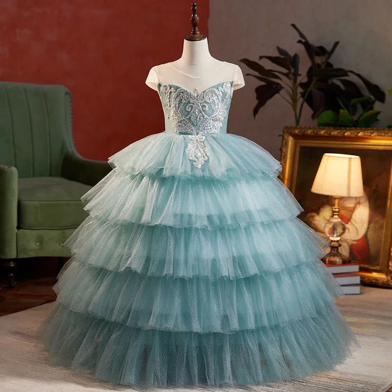 Evening DressToddler Girl Pageant Dress Summer Sky Blue Cake Fluffy Birthday Party Princess Dress