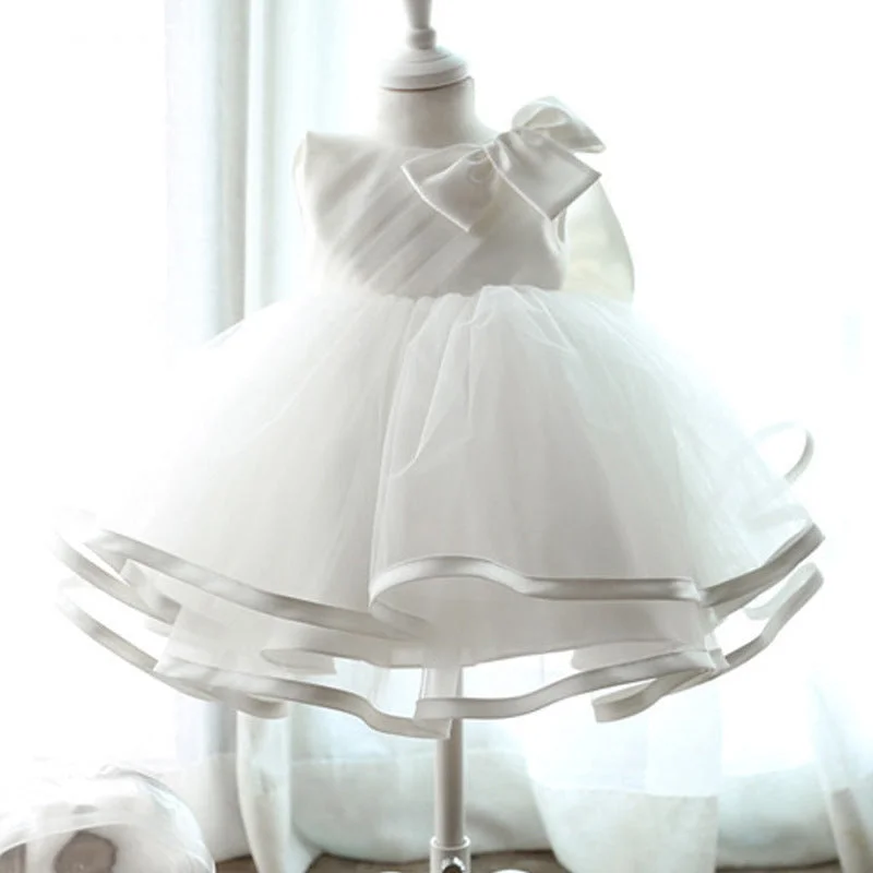 Zipper DressCute White Baby Flower Girl Dress Toddler Birthday Party Dress