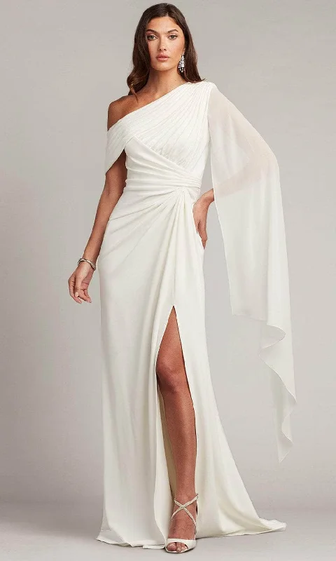 Tulle DressTadashi Shoji BOS22813LBR - Drape Sleeve Ruched Detailed Wedding Dress