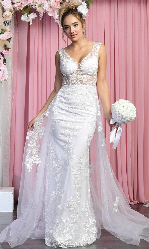 Beaded DressMay Queen RQ7904 - Sleeveless V-neck Wedding Gown