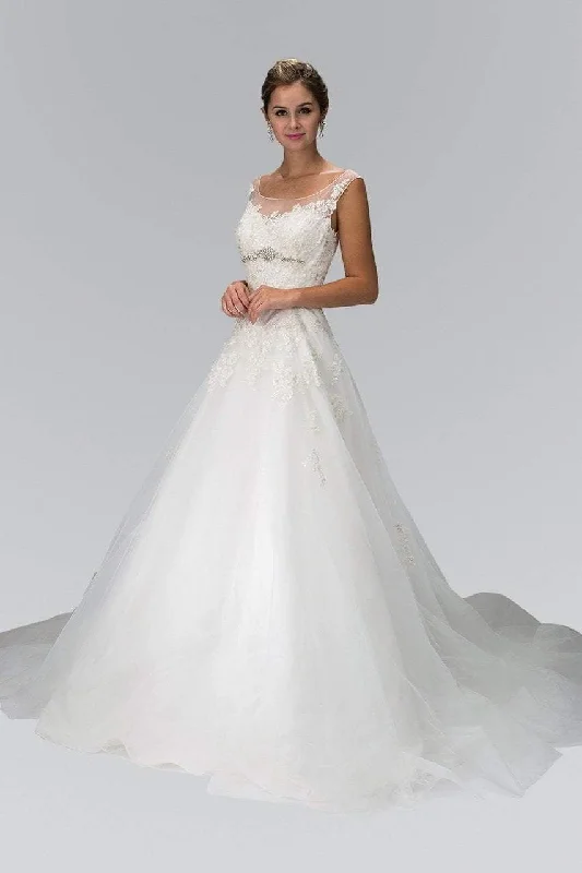 Casual Chic DressElizabeth K Bridal - GL1355 Cap Sleeve Floral Appliqued Tulle Wedding Dress