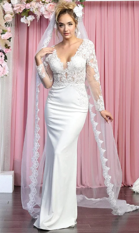 Casual DressMay Queen RQ7901B - Long Sleeves V-neck Wedding Gown