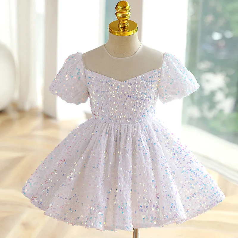 women's plus-size dressesFlower Girl Dress Toddler Summer White Sequins Mesh Pageant Princess Party Dress