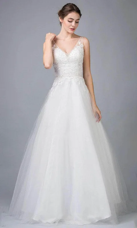 Floor-Length DressEureka Fashion 9110 - Embroidered Sleeveless Wedding Gown