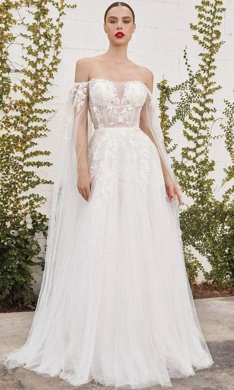 Chiffon DressAndrea and Leo A1080W - Off-Shoulder Cape Sleeve Wedding Dress