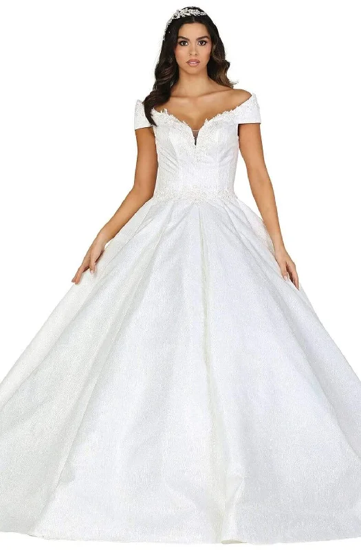 Glitter DressDancing Queen - 107 Off-Shoulder Pleated Wedding Ballgown