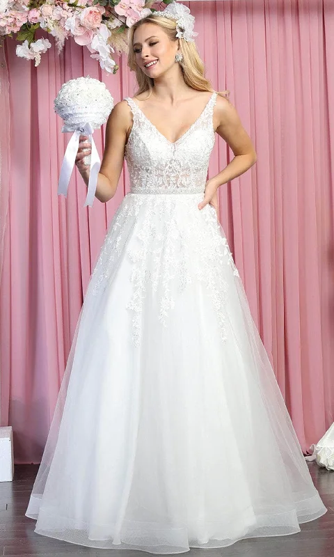 Denim DressMay Queen RQ7888 - Sleeveless Sheer V-neck Wedding Gown