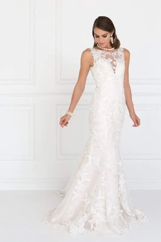 Retro DressElizabeth K Bridal - GL1514 Beaded Lace Illusion Bateau Mermaid Wedding Dress