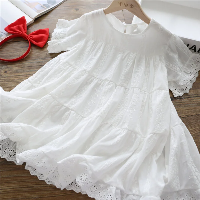 Formal DressToddler Girl White Round Neck Cute Flower Mesh Princess Birthday Party Dress