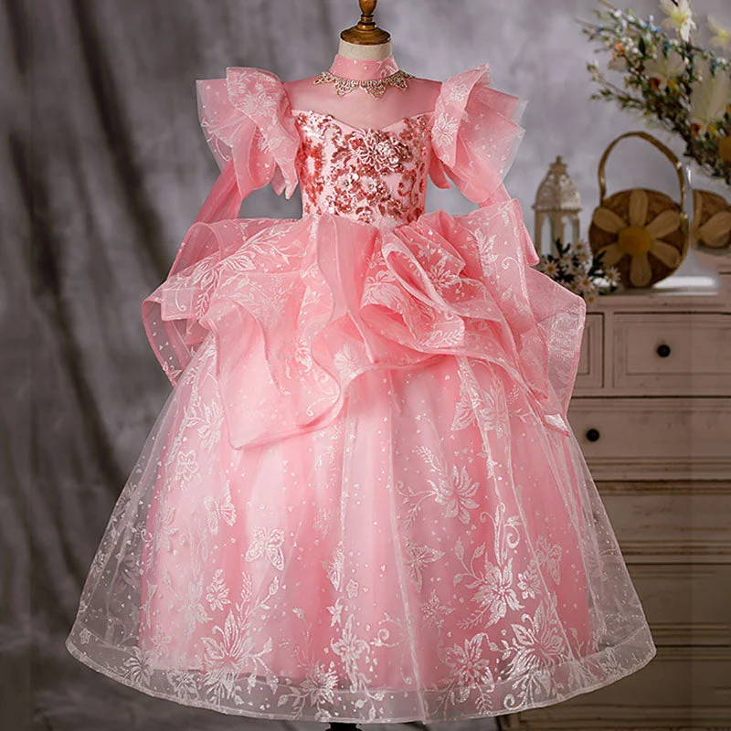 Glamour DressToddler Communion Dress Girl Birthday Party Pink Gorgeous Fluffy Long  Pageant Dress