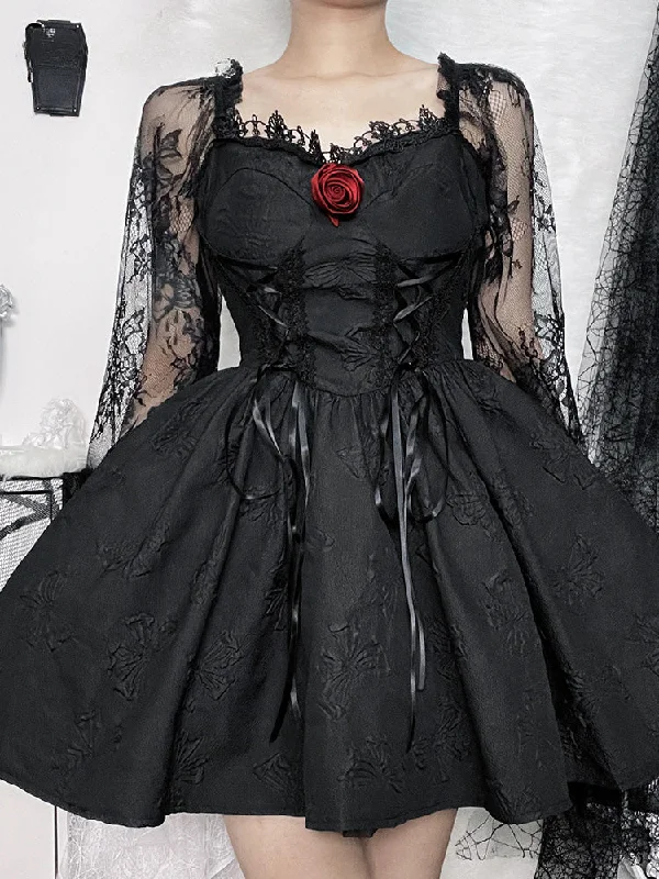 Designer DressGrunge Sexy Waist Gothic Party A-Line Lolita Sleeve Jacquard Harajuku Lace Dark Vintage High Frock