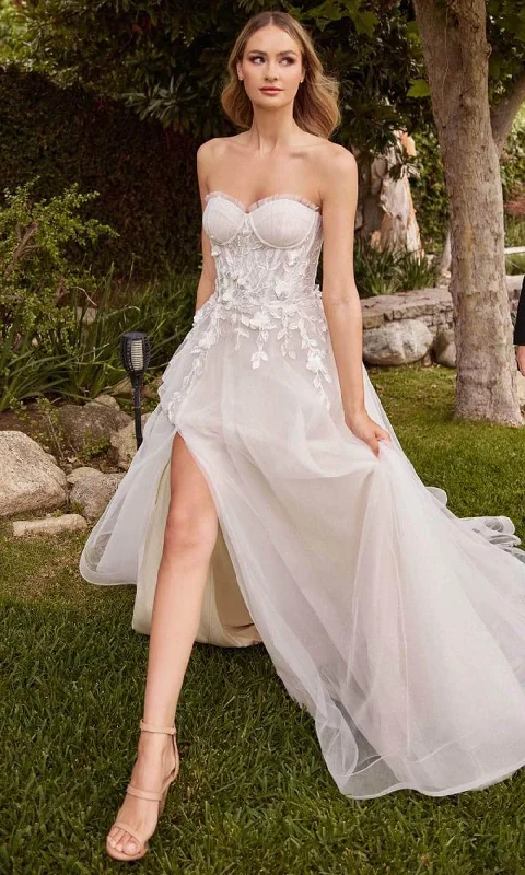 Short-Sleeve DressCinderella Divine CD859W - Tulle A-line Strapless Wedding Gown