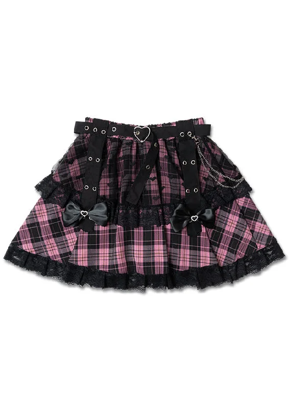 women's floral pleated skirtsLove Punk Pink Plaid Lolita Mini Skirt