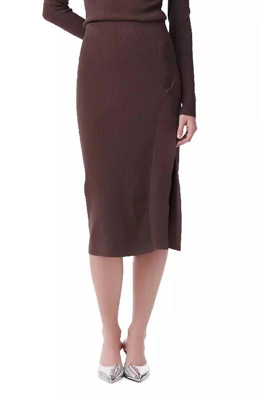 women's wool skirtsAyoko Ribbed Midi Skirt In Brown