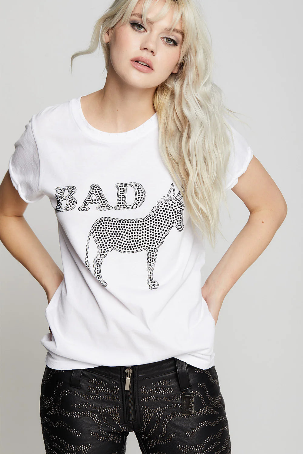 women's tops for those who prefer classic over trendy stylesBass Ass Crystal Embellished Tee - White