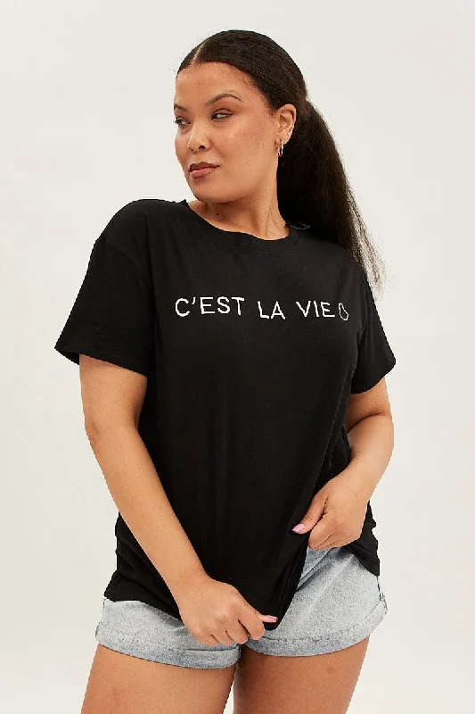 women's tops for those who want to stay updated with the latest fashion trendsBlack Short Sleeve Cest La Vie Regular T-shirt