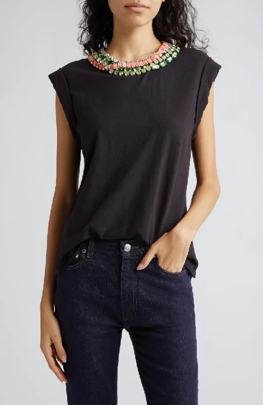 women's tops for those who want to invest in timeless piecesChunky Bella Rhinestone Embellished Tee - Black Coral Multi