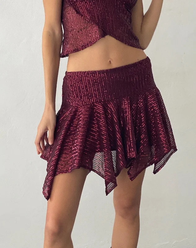 women's velvet mini skirtsHelga Waterfall Mini Skirt in Sequin Burgundy