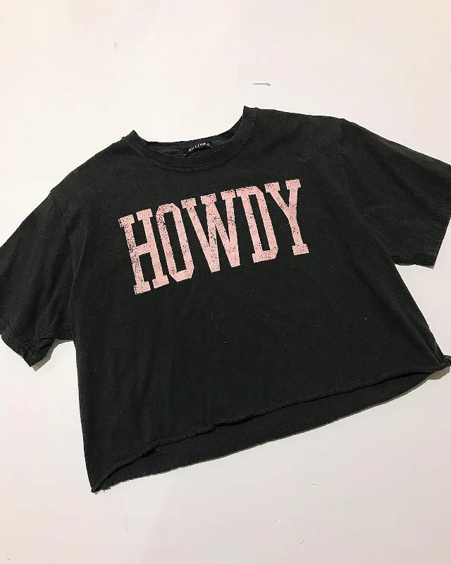 women's tops for summer festivals"KC"Black Howdy Crop Tee: SM