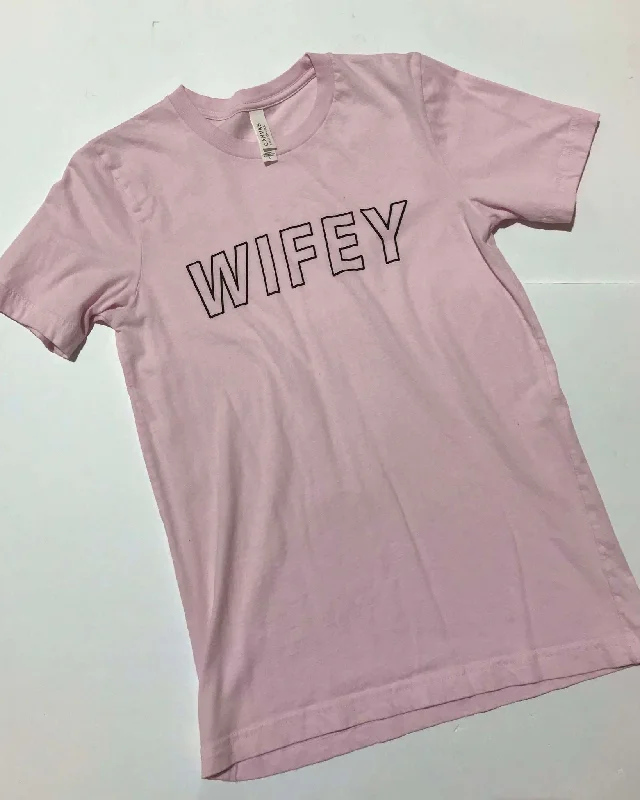 women's tops with lace-up fronts"KC"Pink "Wifey" Graphic Tee: SM