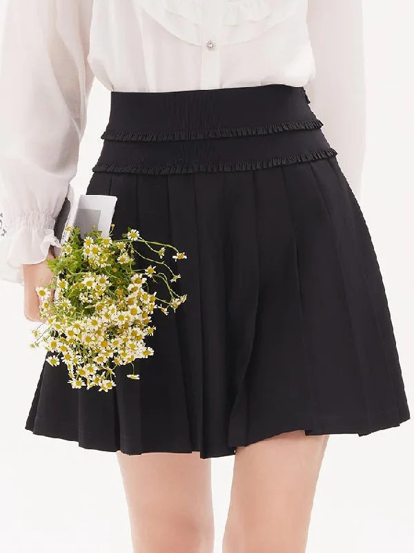 women's fair-trade solid-color skirtsLace Pleated Mini Skirt