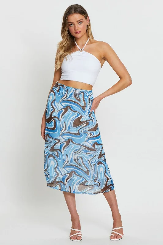 women's low-rise skirtsPrint Midi Skirt Relaxed