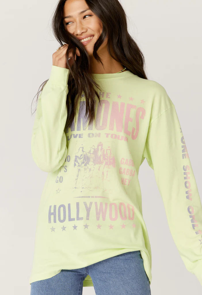 women's tops with sheer overlaysRamones Hollywood Oversized Tee - Acid Yellow