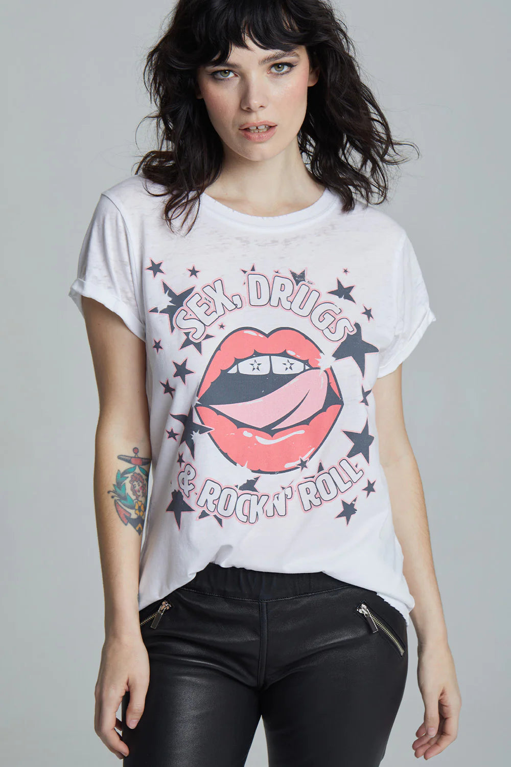 women's tops for fashion-conscious professionalsRock 'N" Roll Lips Tee - White