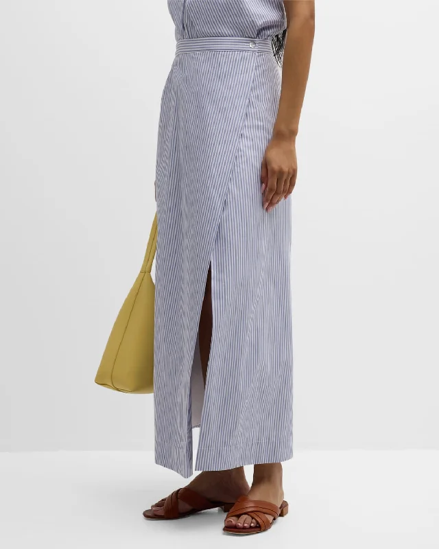 women's flowy midi skirts with pocketsSlit-Hem Striped Cotton Maxi Skirt